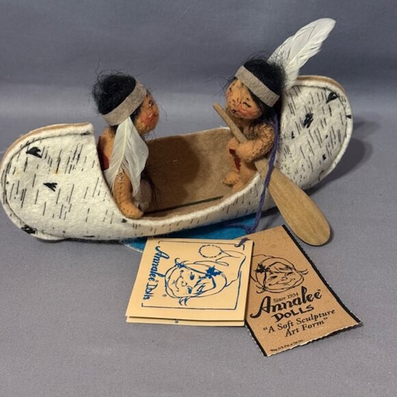 Vintage Annalee Doll Indian Kids Canoeing Native Limited Edition RARE Tags Canoe - Picture 1 of 6